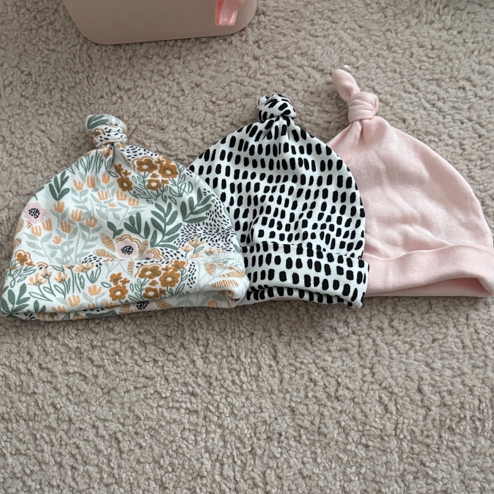 Nordstrom Baby Knotted Hats - Floral, Black, and Pink